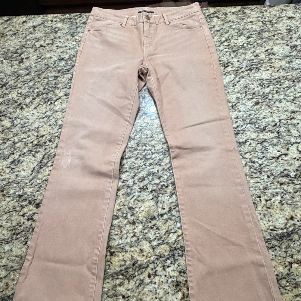 Elie Tahari Women Tan Straight Leg Jeans Stretch DIstressed Pants ws